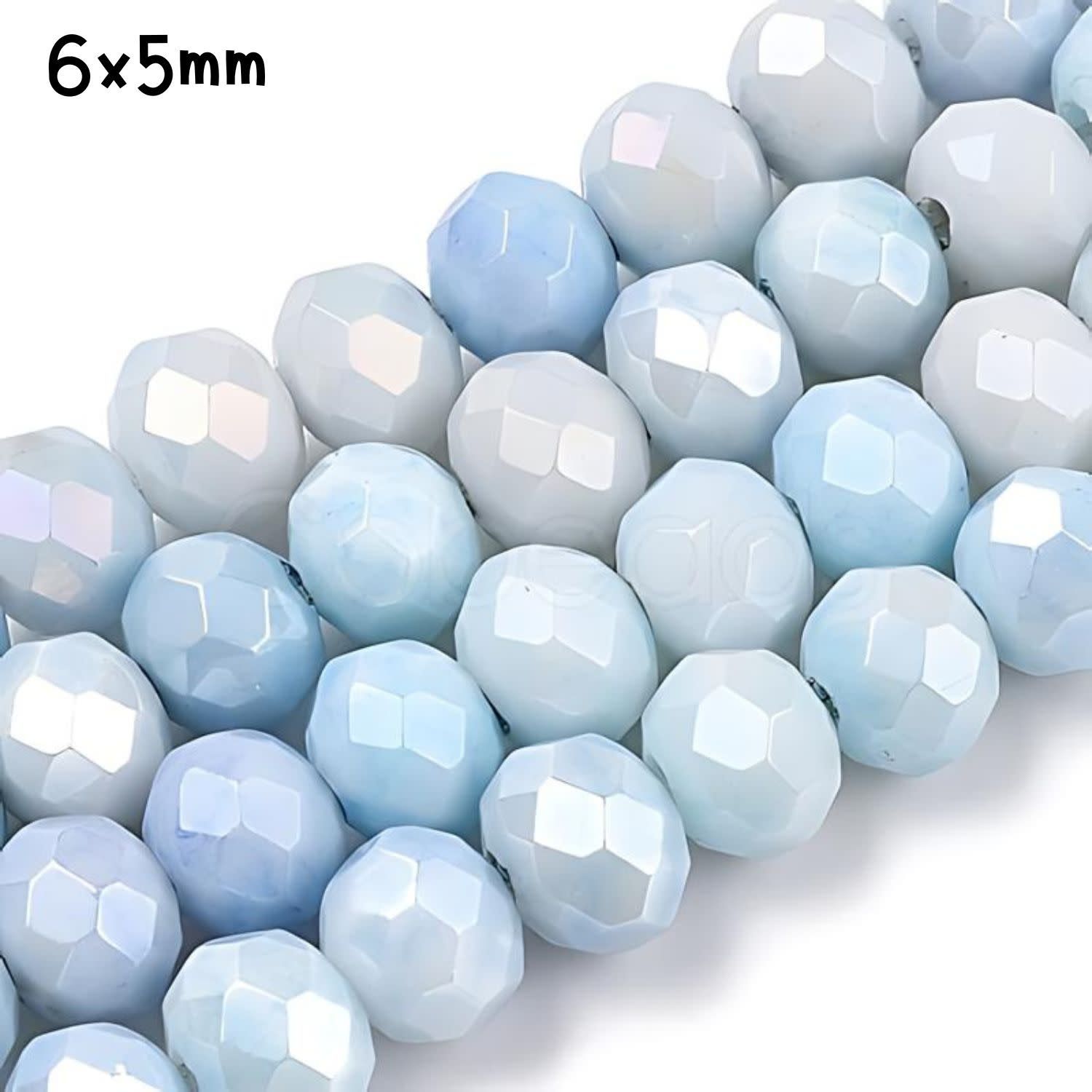 6x5mm Faceted Rondelles, Approx 90pcs, 16&quot; Strand, Abacus Light Blue, Hole 1mm, Glass Beads, 18gms/0.64oz