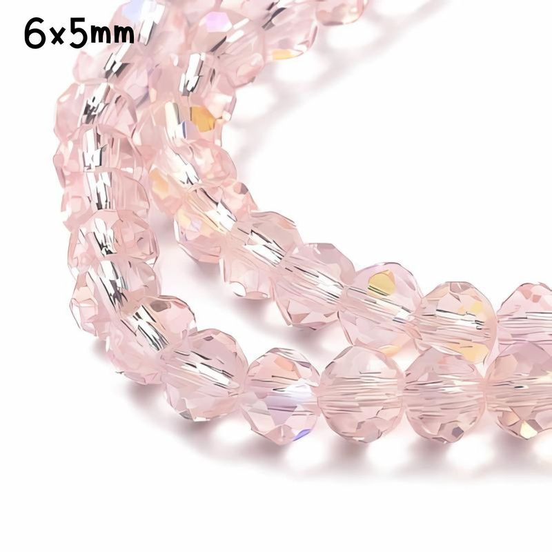 6x5mm Faceted Rondelles, Approx 90pcs, 16&quot; Strand, Transparent Pink Plated Ab, Hole 1mm, Glass Beads, 18gms/0.64oz