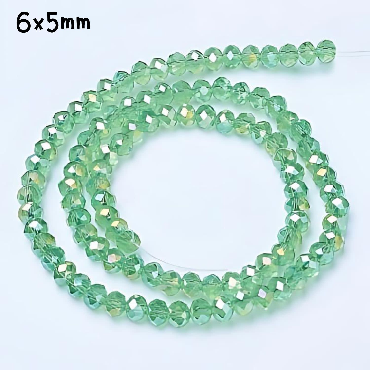 6x5mm Faceted Rondelles, Approx 90pcs, 16&quot; Strand, Transparent Light Green Ab, Hole 1mm, Glass Beads, 18gms/0.64oz