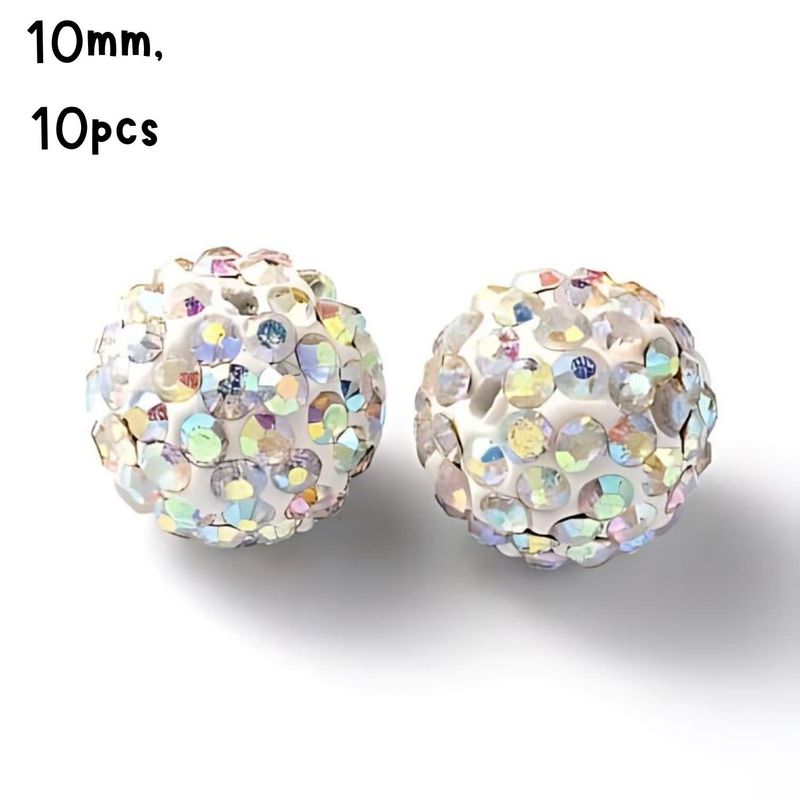 10mm Glass Rhinestone, 10pcs, Pave Polymer Clay, Crystal AB, Grade A, Hole 1.8mm, 11gms/0.39oz