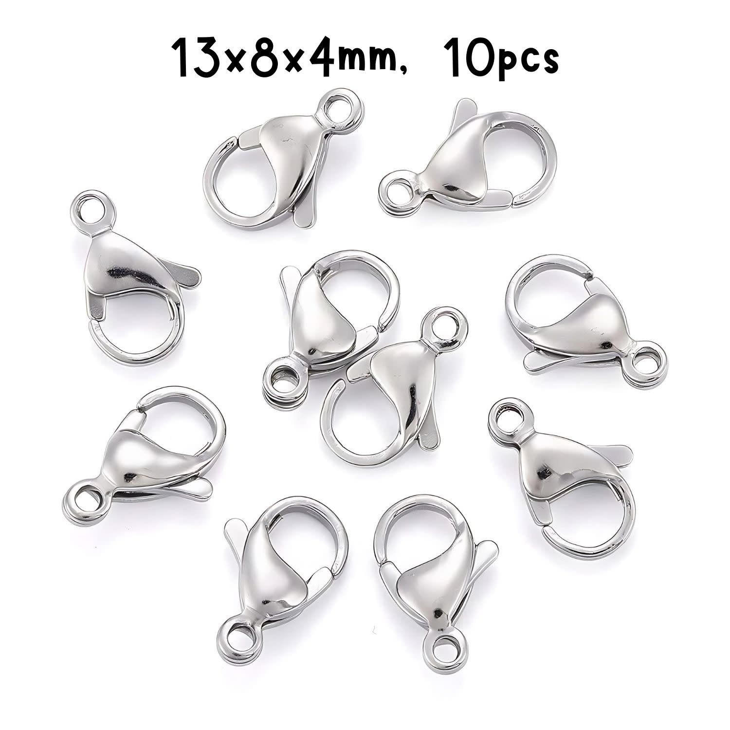 Stainless Steel Lobster Claw Clasps, 10pcs, 13x8x4mm, Hole 1.5mm, 12gms/0.42oz