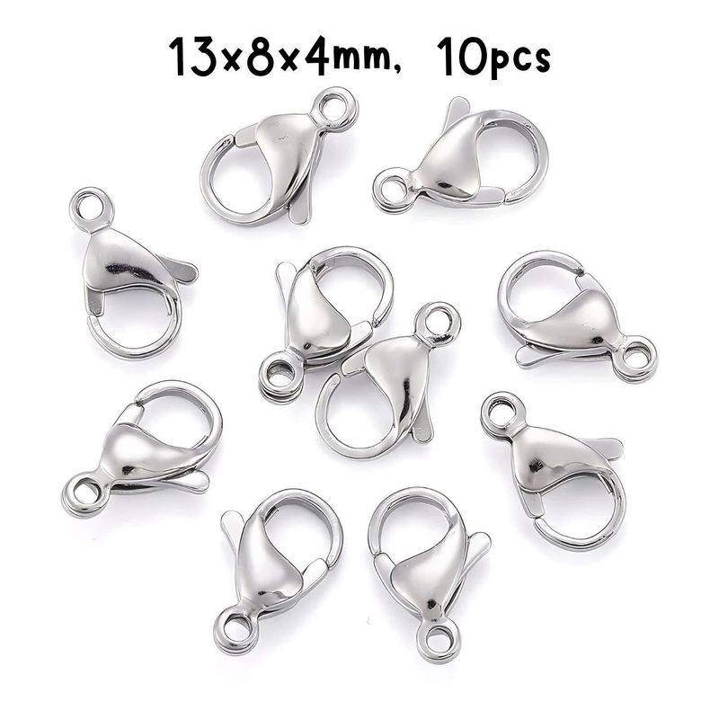 Stainless Steel Lobster Claw Clasps, 10pcs, 13x8x4mm, Hole 1.5mm, 12gms/0.42oz