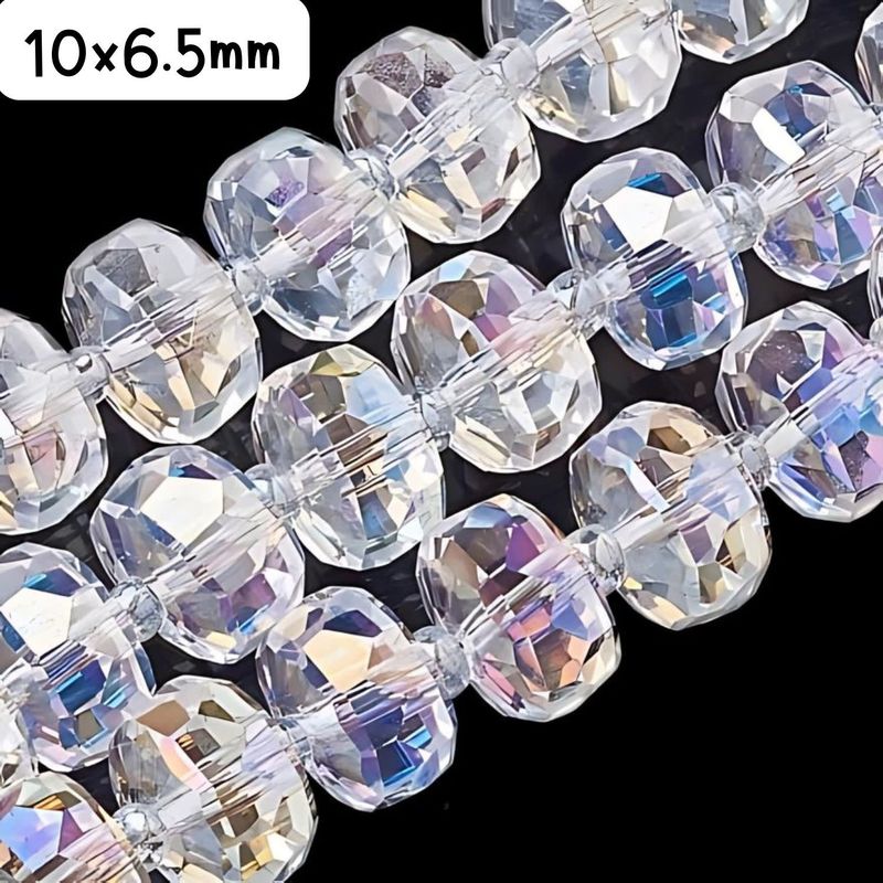 10x6.5mm Faceted Rondelles, Approx 80pcs, 19&quot; Strand, Crystal Plated AB, Hole 1.5mm, Glass Beads, 68Gm/2.40oz