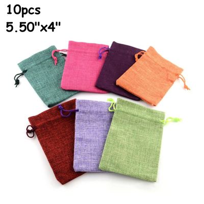 5.50''x4'' Drawstring Pouches/Bags, 10pcs, Mixed Colors, Polyester, 99gms/3.49oz