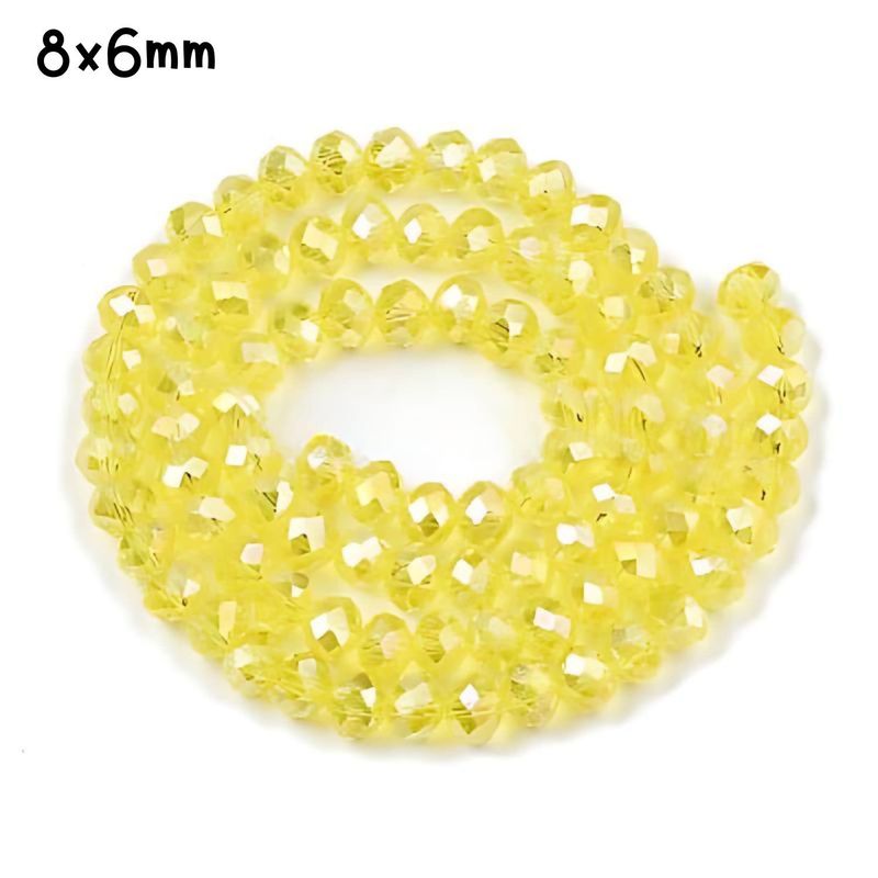 8x6mm Faceted Rondelles, Approx 65pcs, 16&quot; Strand, Transparent Yellow Plated AB, Hole 1mm, Glass Beads, 29gms/1.02oz