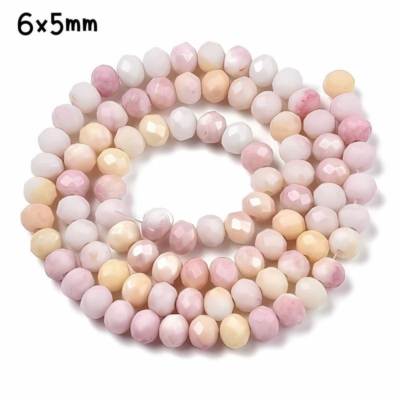 6x5mm Faceted Rondelles, Approx 90pcs, 16&quot; Strand, Abacus Pink, Hole 1mm, Glass Beads, 18gms/0.64oz