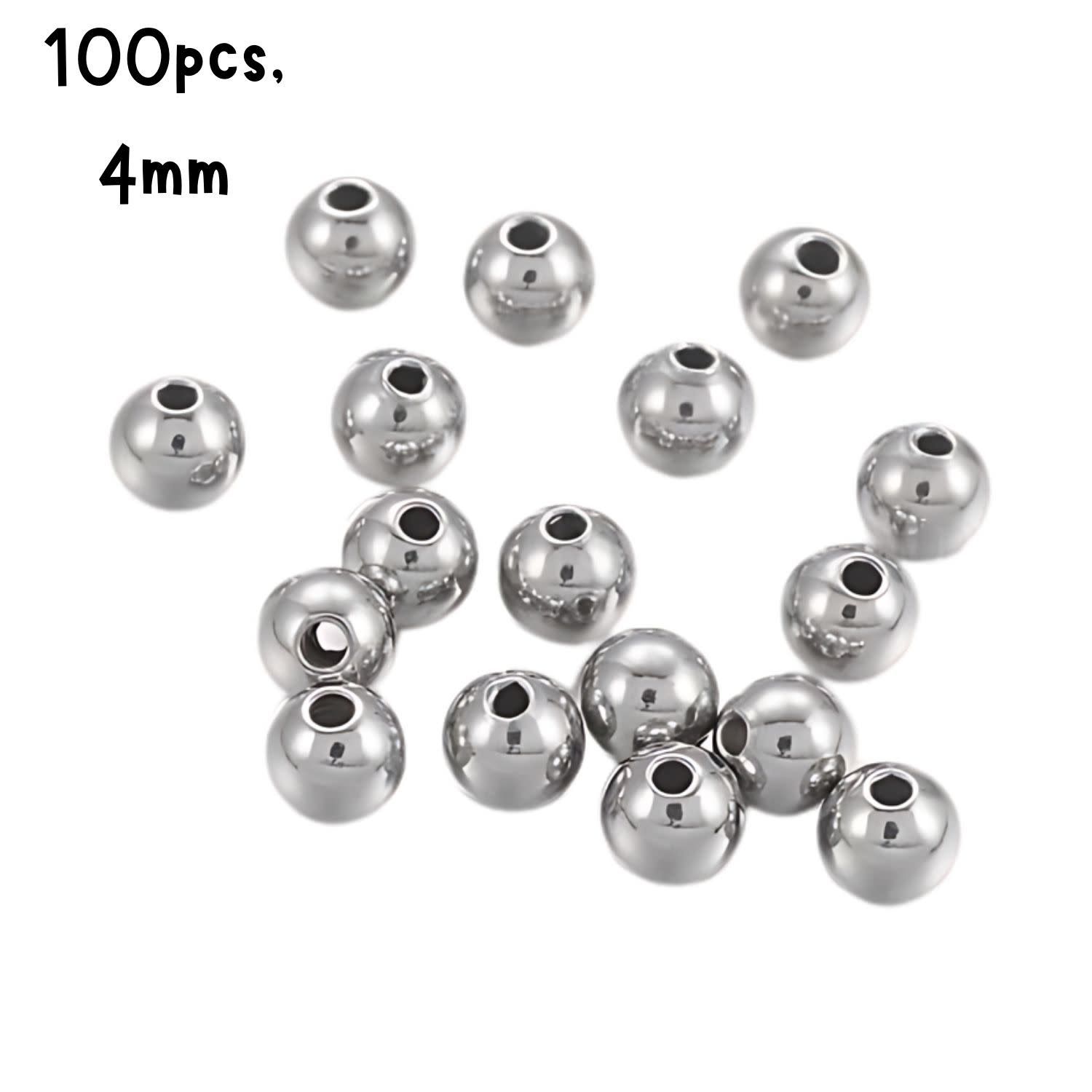 Stainless Steel Round Beads, 100pcs, 4mm, Hole 1.2mm, 21gms/0.74oz