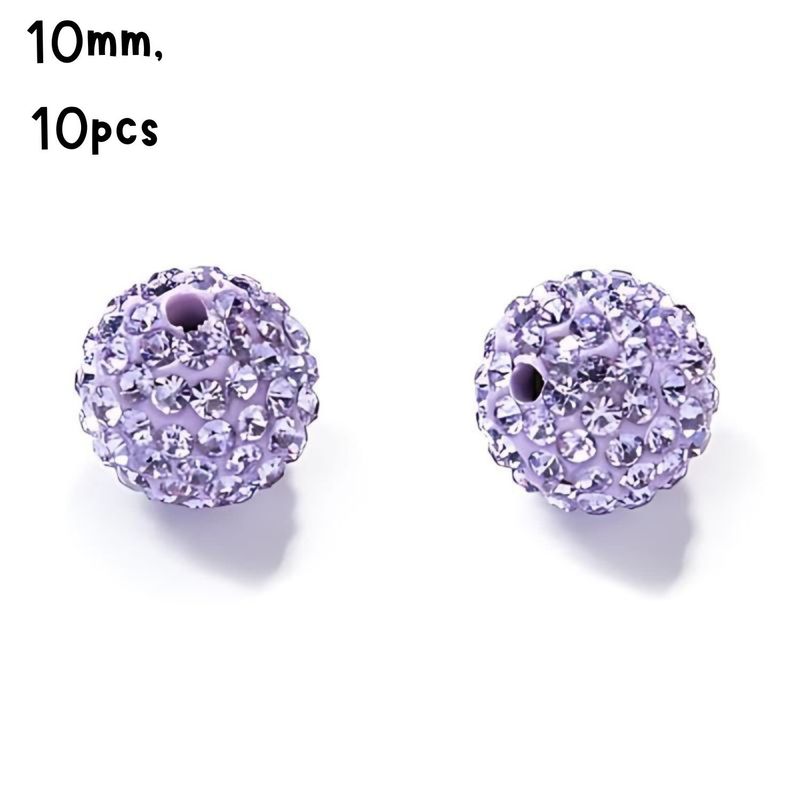 10mm Glass Rhinestone, 10pcs, Pave Polymer Clay, Lilac Violet, Grade A, Hole 1.8mm, 11gms/0.39oz
