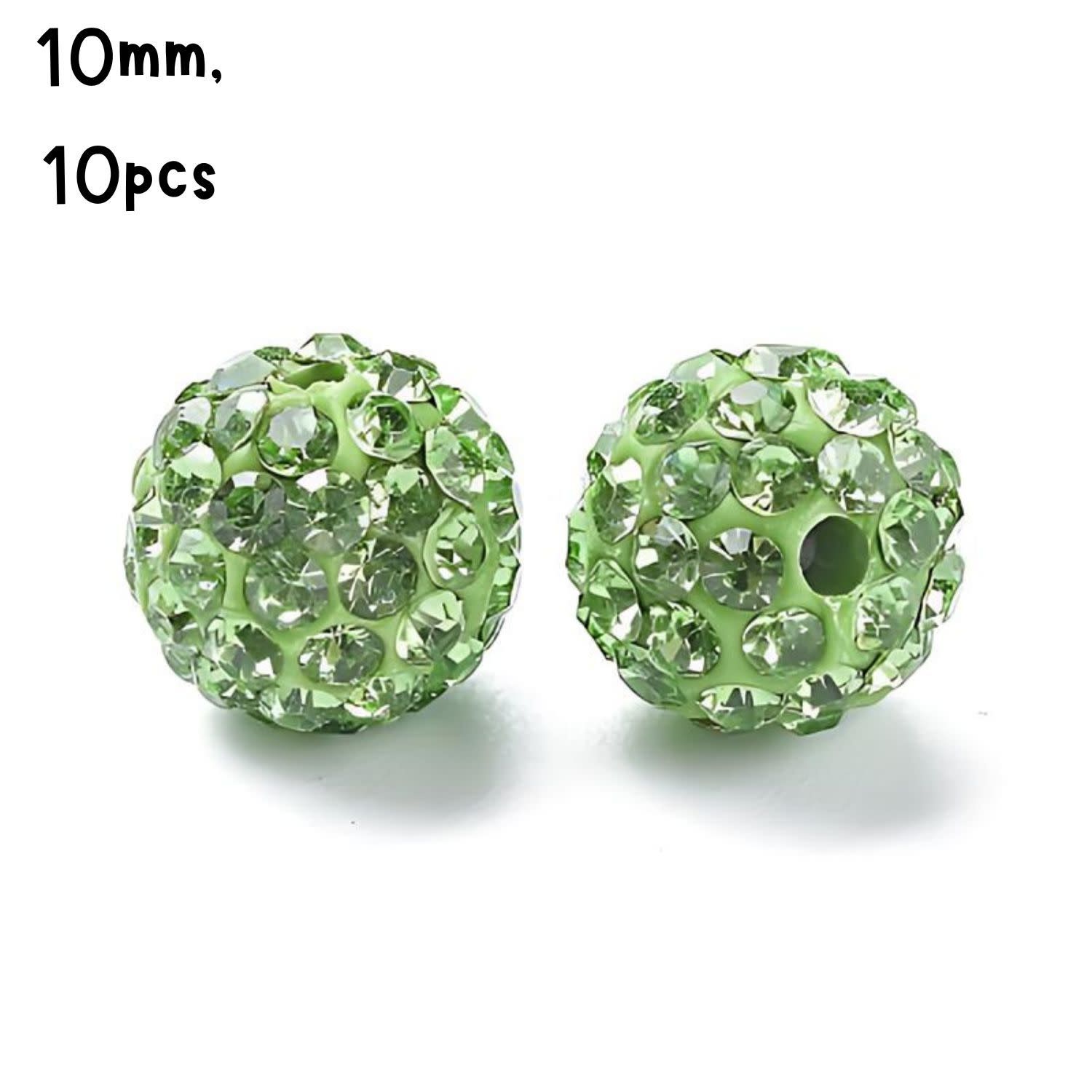 10mm Glass Rhinestone, 10pcs, Pave Polymer Clay, Peridot Green, Grade A, Hole 1.8mm, 11gms/0.39oz