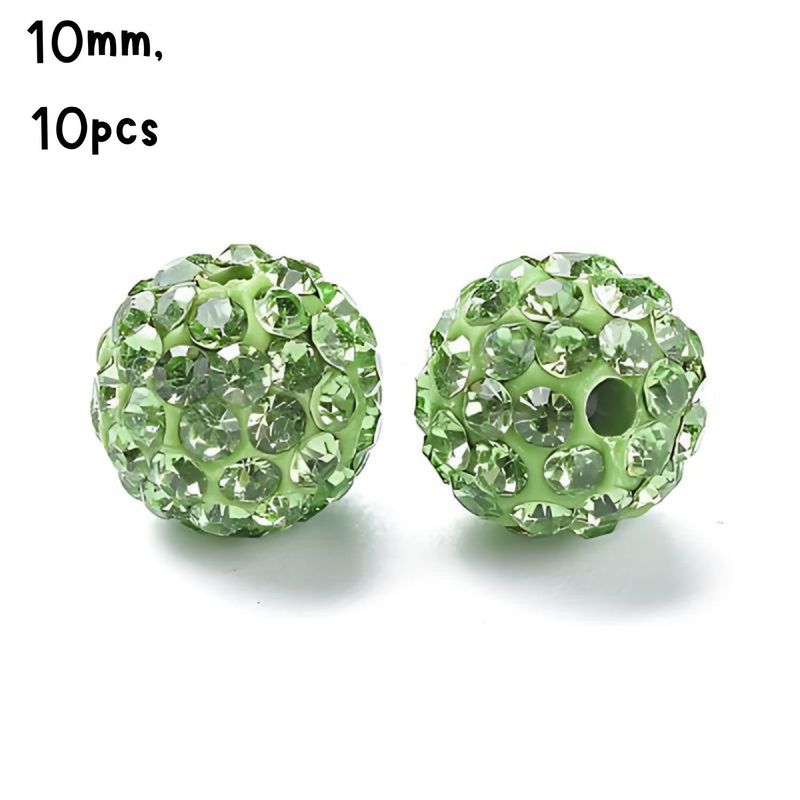 10mm Glass Rhinestone, 10pcs, Pave Polymer Clay, Peridot Green, Grade A, Hole 1.8mm, 11gms/0.39oz