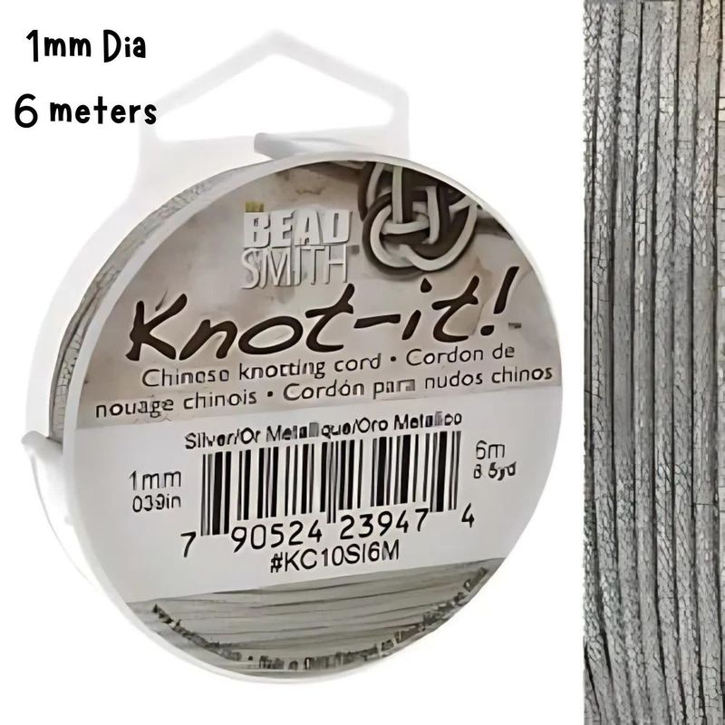 1mm Metallic Silver, Chinese Knotting Cord, 6.5 Yards/6 Meters, 28gms/1oz