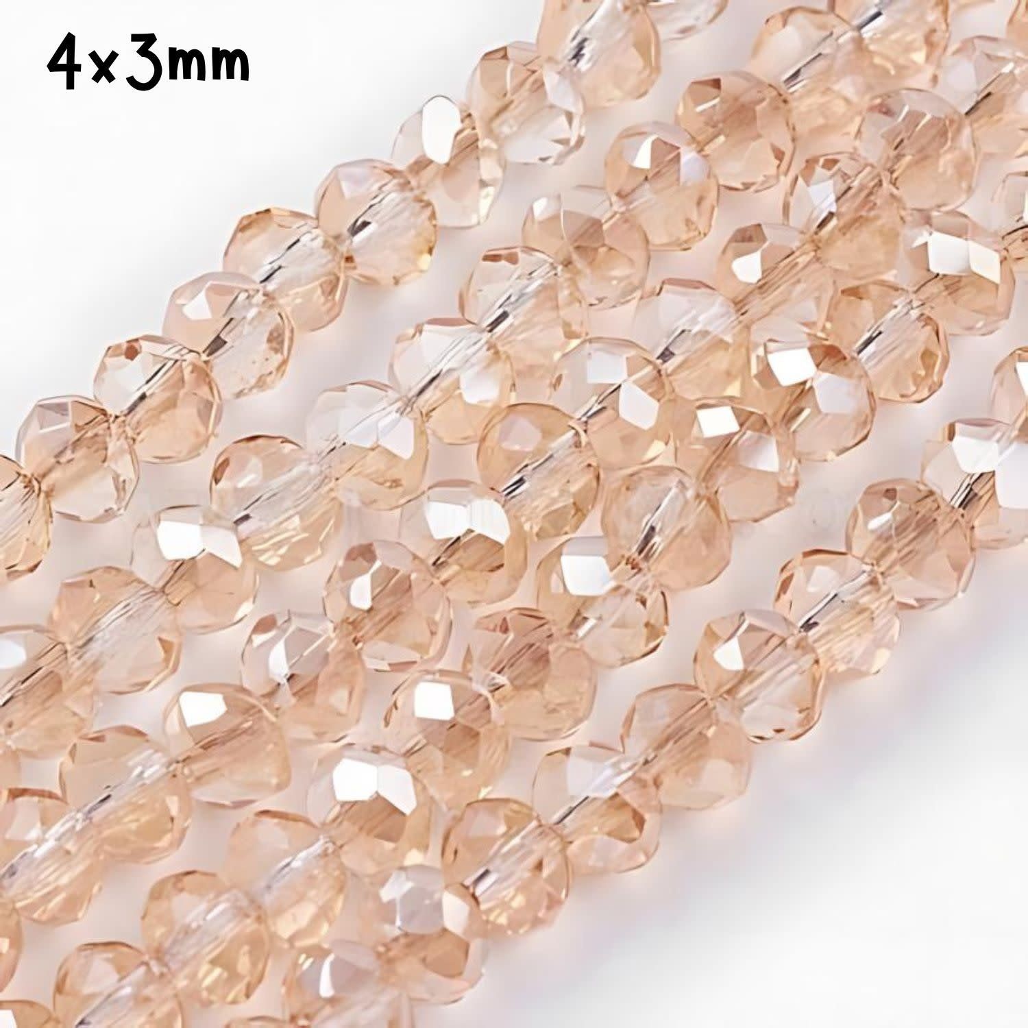 4x3mm Faceted Rondelles, Approx 125pcs, 15&quot; Strand, Transparent Pale Goldenrod, Hole 1mm, Glass Beads, 12gms/0.42oz
