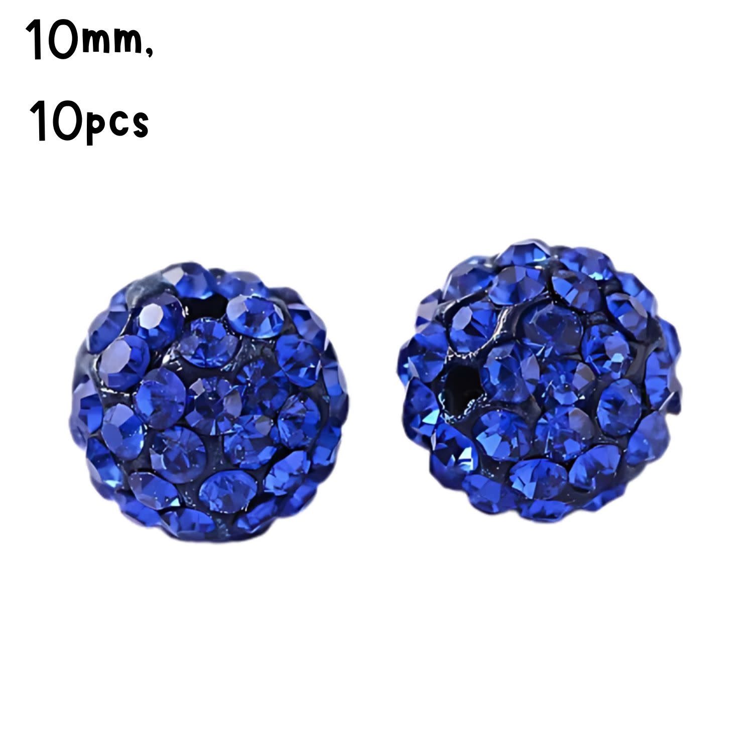10mm Glass Rhinestone, 10pcs, Pave Polymer Clay, Sapphire Blue, Grade A, Hole 1.8mm, 11gms/0.39oz