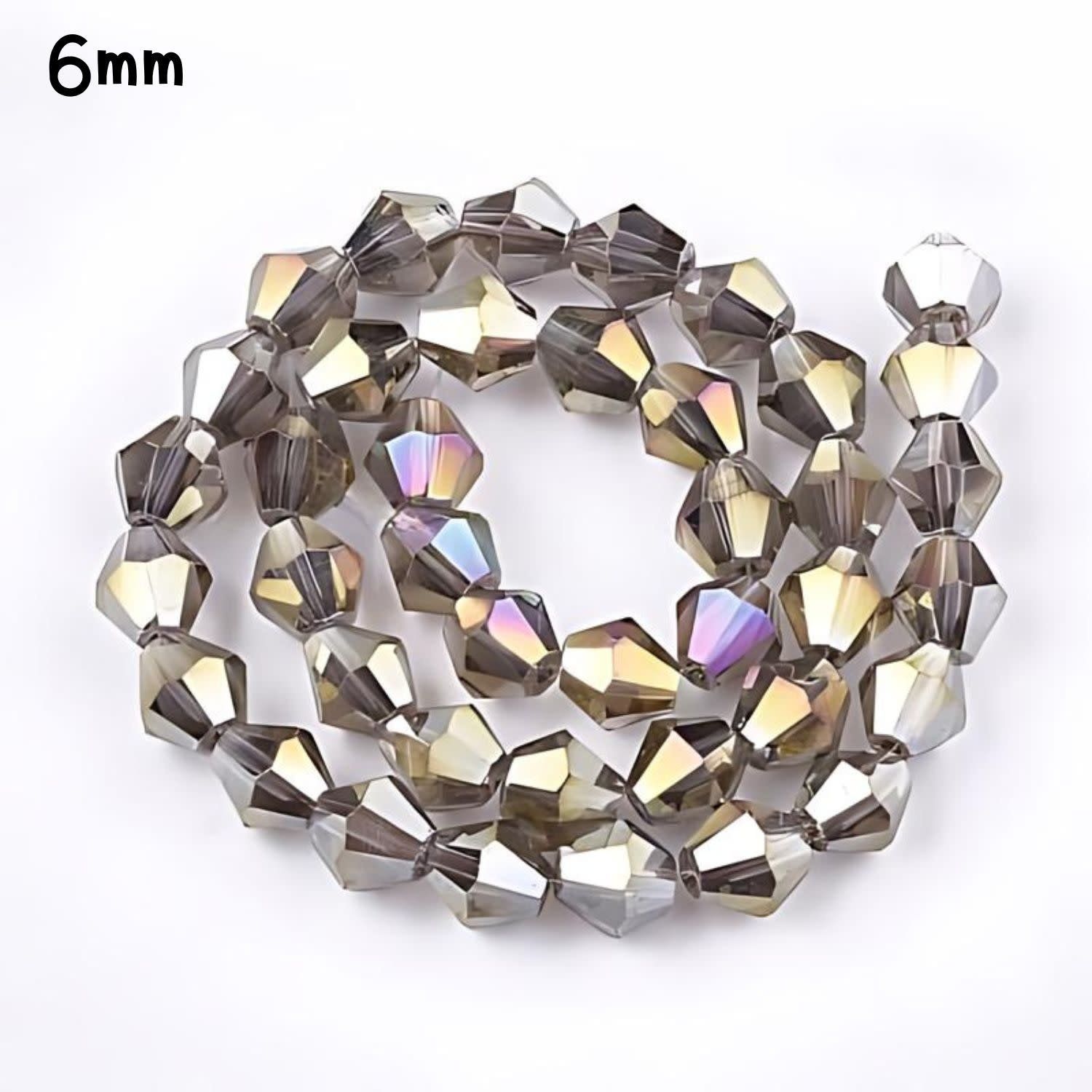 6mm Bicones, Olive Ab, 50pcs, Hole 1mm, Glass Beads, 12gms/0.42oz
