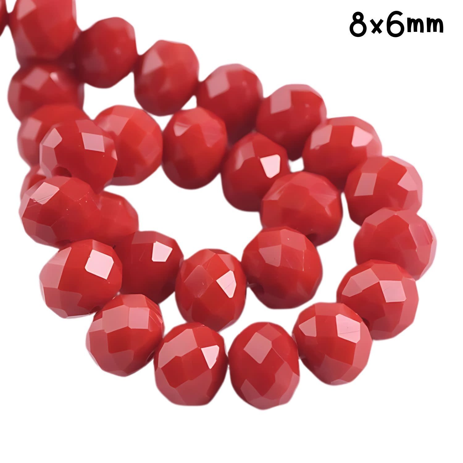 8x6mm Faceted Rondelles, Approx 65pcs, 16&quot; Strand, Opaque Fire Brick Red, Hole 1mm, Glass Beads, 29gms/1.02oz