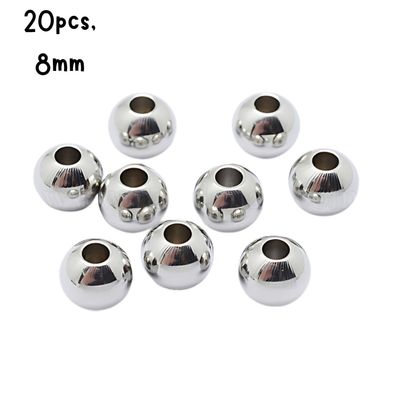 Stainless Steel Round Beads, 20pcs, 8mm, Hole 3mm, 30gms/1.06oz