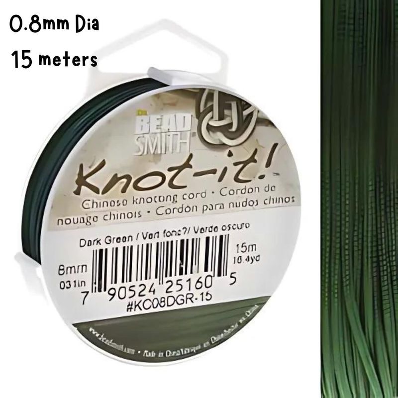 0.8mm Dark Green, Chinese Knotting Cord, 16.4 Yards/15 Meters, 28gms/1oz