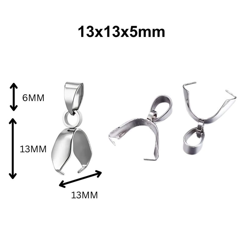 Stainless Steel Pinch Bails, 5pcs, 13x13x5mm, Hole 3.5x6mm, 4gms/0.14oz