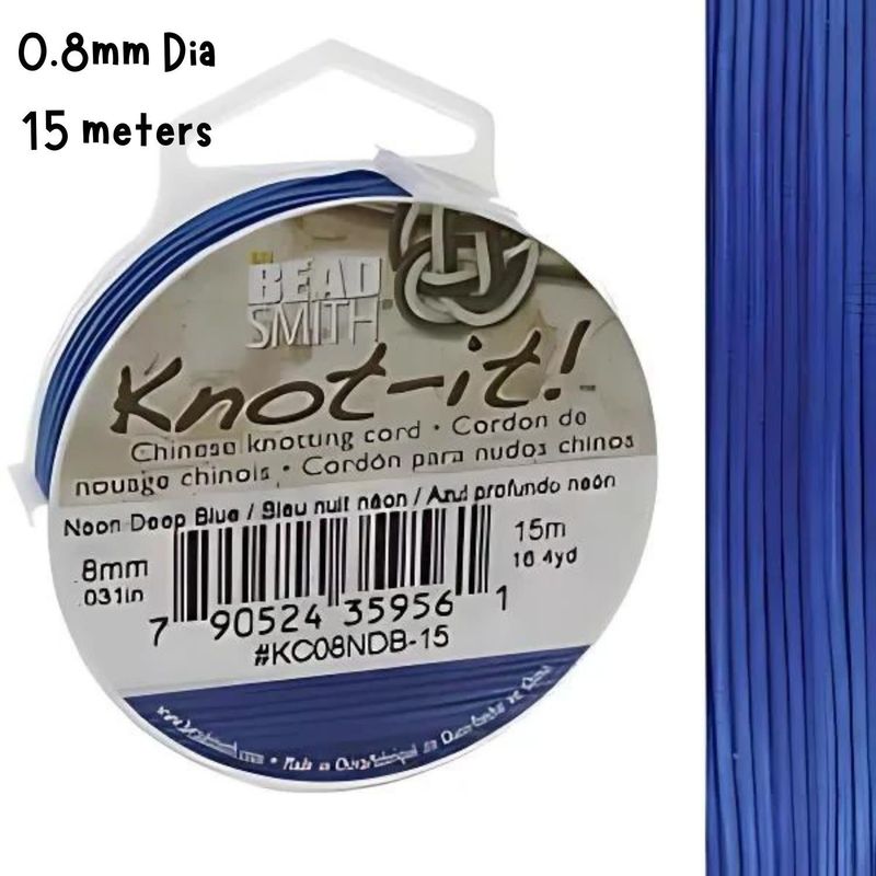 0.8mm Neon Blue, Chinese Knotting Cord, 16.4 Yards/15 Meters, 28gms/1oz