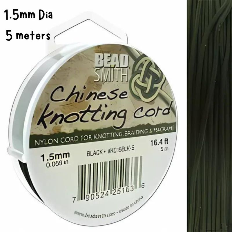 1.5mm Black, Chinese Knotting Cord, 5.46 Yards/5 Meters, 28gms/1oz