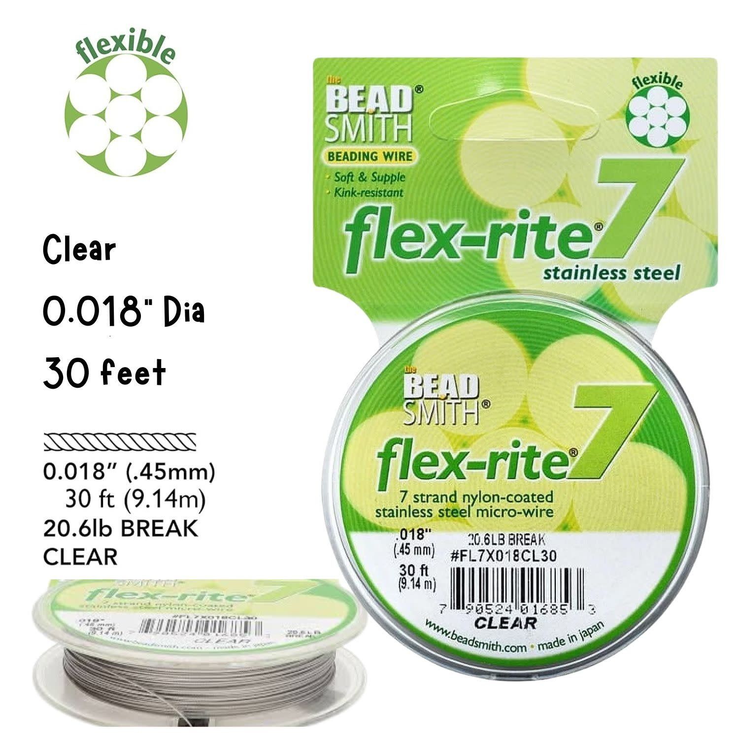 Flexrite, 7 Strands, Beading Wire/Cord, Stainless Steel, 30 Feet, Clear, .018&#39;&#39;/0.5mm, 0.5oz