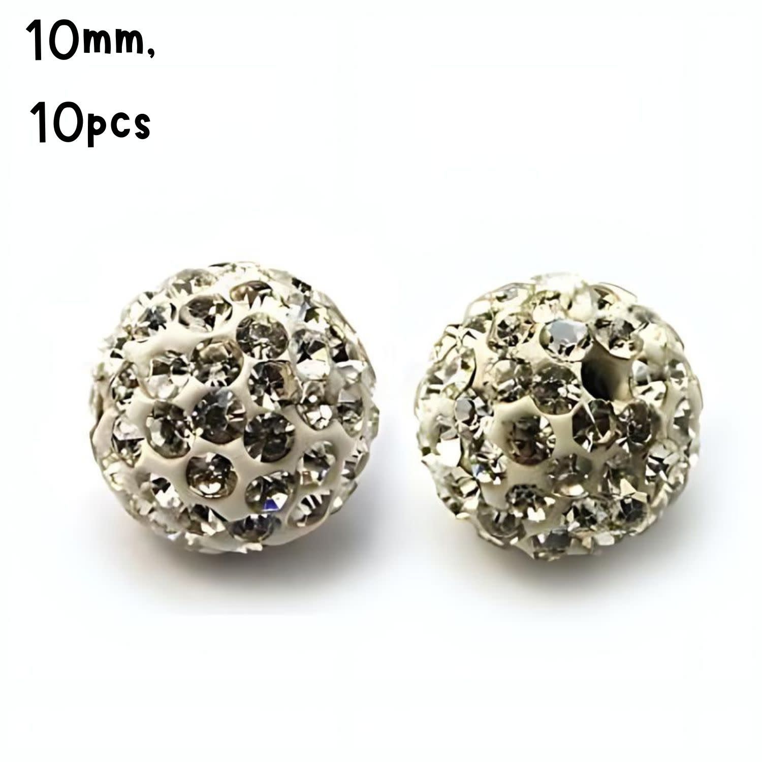 10mm Glass Rhinestone, 10pcs, Pave Polymer Clay, Crystal, Grade A, Hole 1.8mm, 11gms/0.39oz