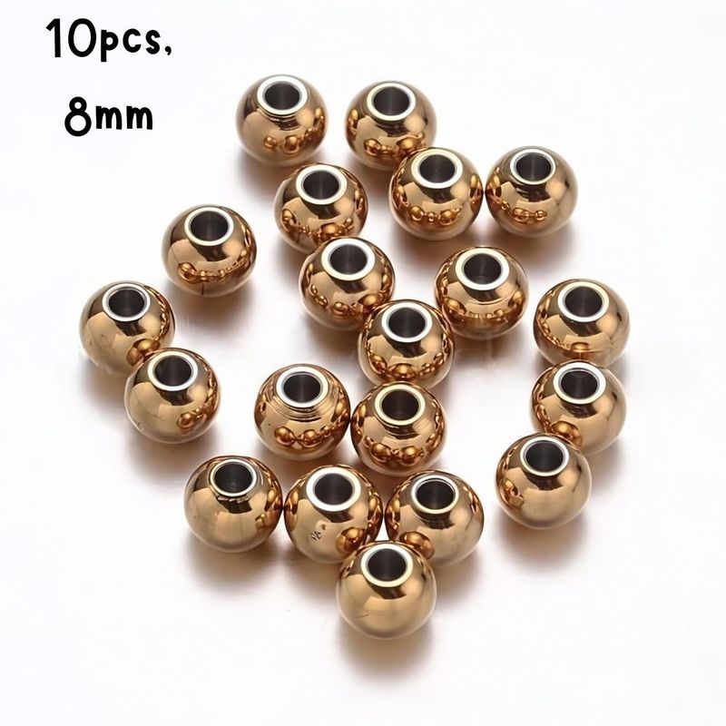 Golden Bronze Stainless Steel Round Beads, 10pcs, 8mm, Hole 2.2mm, 15gms/0.53oz