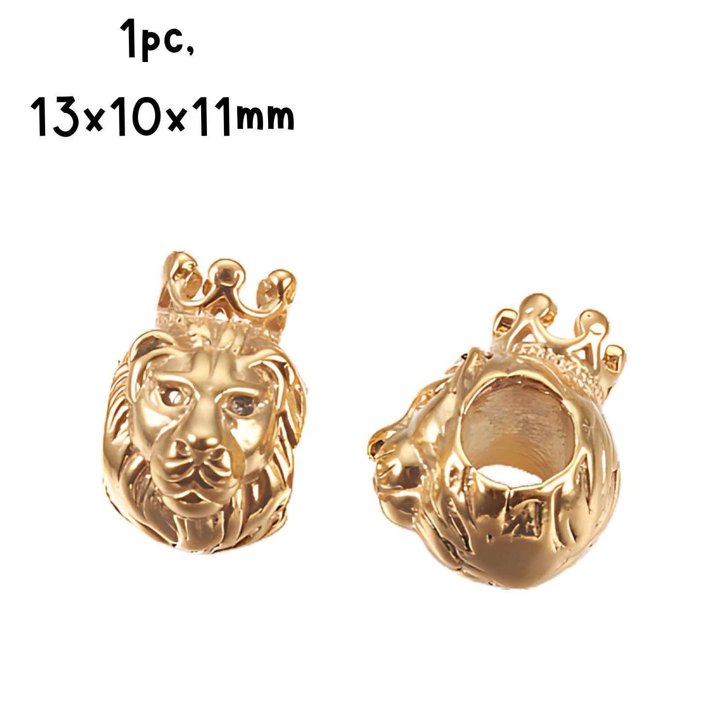 GP Stainless Steel Lion Bead Crown, 1pc, 13x10x11mm, Hole 5mm, Fits 5mm Cords, 3gms/0.11oz