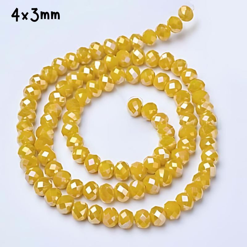 4x3mm Faceted Rondelles, Approx 130pcs, 16&quot; Strand, Opaque Yellow Ab Plated, Hole 0.5mm, Glass Beads, 12gms/0.42oz