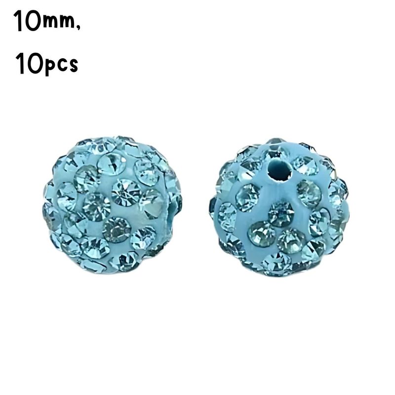 10mm Glass Rhinestone, 10pcs, Pave Polymer Clay, Blue Turquoise, Grade A, Hole 1.8mm, 11gms/0.39oz