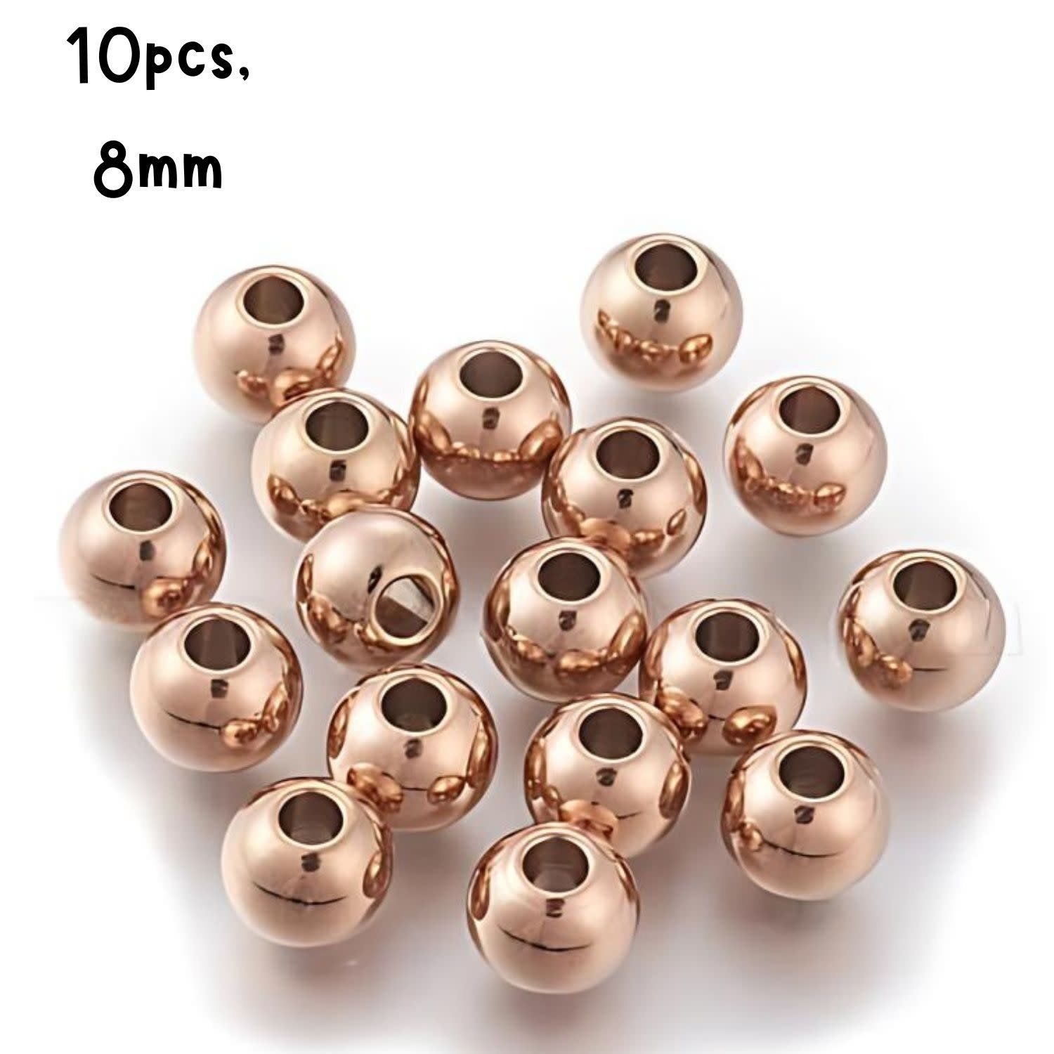 RGP Stainless Steel Round Beads, 10pcs, 8x6.5mm, Hole 3.5mm, 14gms/0.49oz