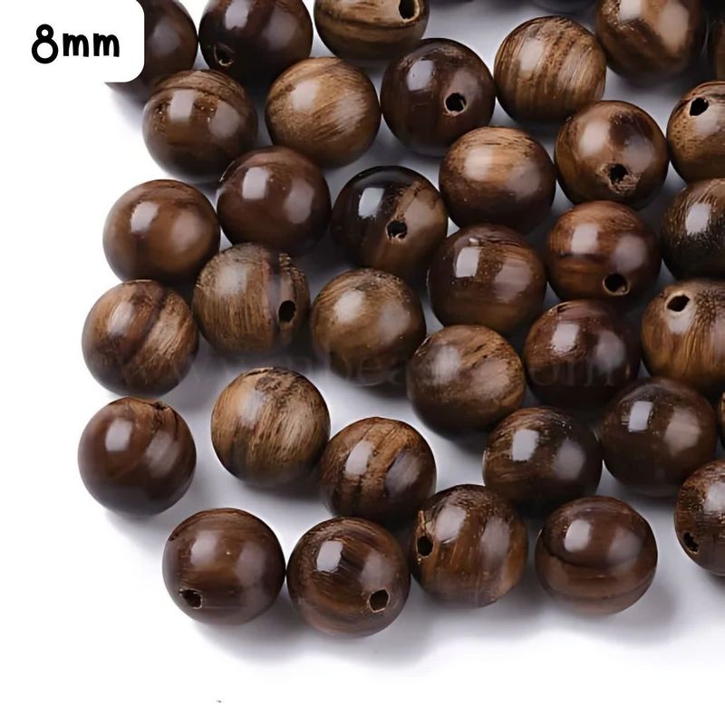 8mm Natural Yellow Rosewood Beads, 15&quot; Strand, Approx 50pcs, Coconut Brown, Hole 1mm, 16gms/0.65oz