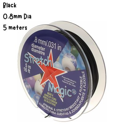 0.8mm Stretch Magic Jewelry Cord, Black, 5 Meters/16.4Ft, 28gms/1oz