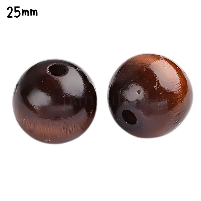 25mm Dyed &amp; Varnished Wood Beads, 17&quot; Strand, 20pcs, coffee, Hole 5mm, 80gms/2.82oz