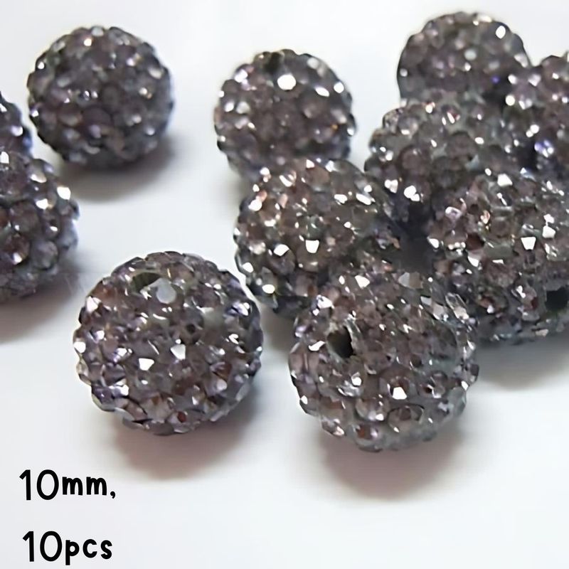 10mm Glass Rhinestone, 10pcs, Pave Polymer Clay, Black Diamond Grey, Grade A, Hole 1.8mm, 11gms/0.39oz