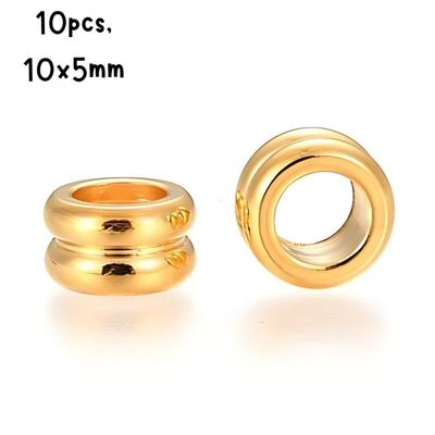 GP Stainless Steel Single Grooved Rondelle Beads, 10pcs, 10x5mm, Hole 6mm, 16gms/0.56oz