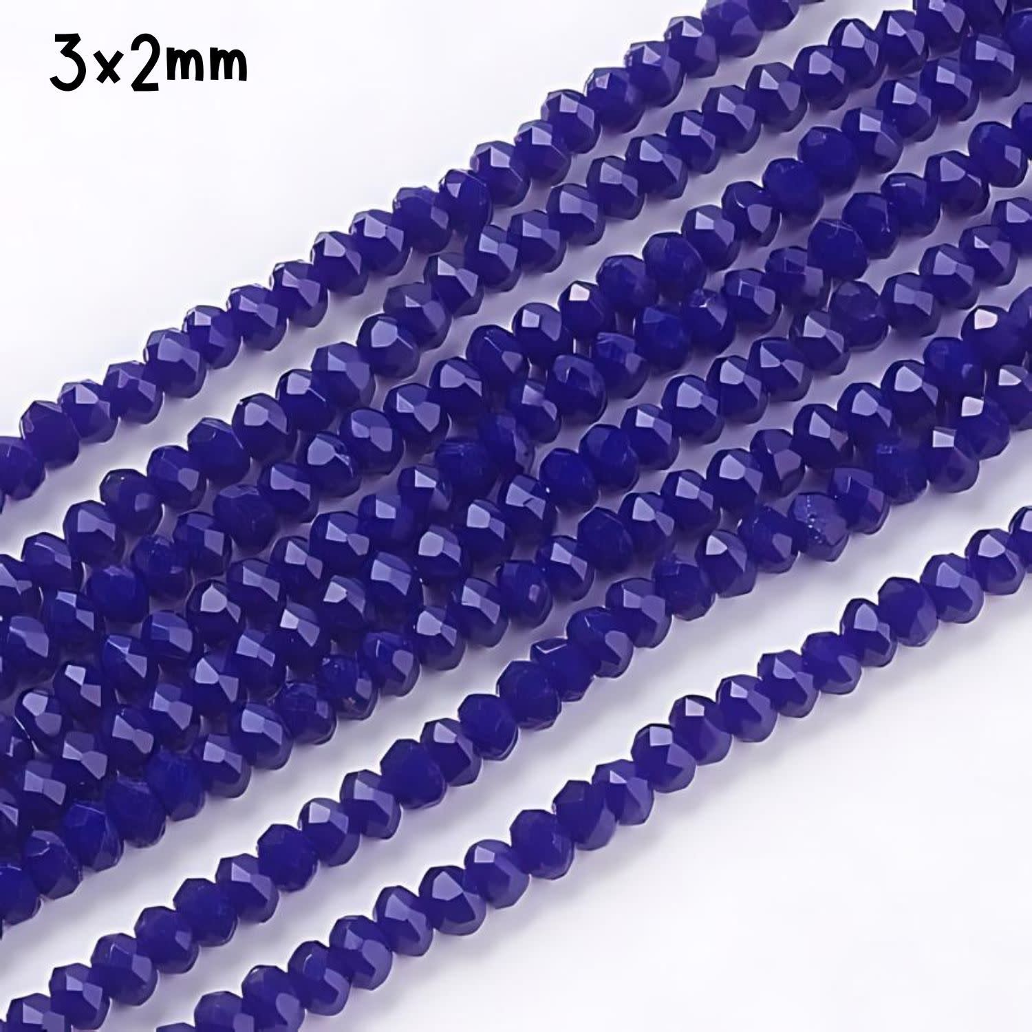 3x2mm Faceted Rondelles, Approx 185pcs, 16&quot; Strand, Opaque Royal Blue, Hole 0.8mm, Glass Beads, 11gms/0.39oz