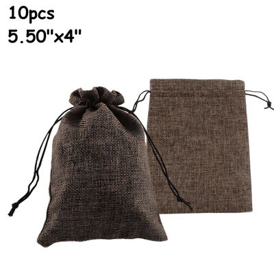 5.5''x4'' Drawstring Pouches/Bags, 10pcs, Brown, Polyester, 99gms/3.49oz