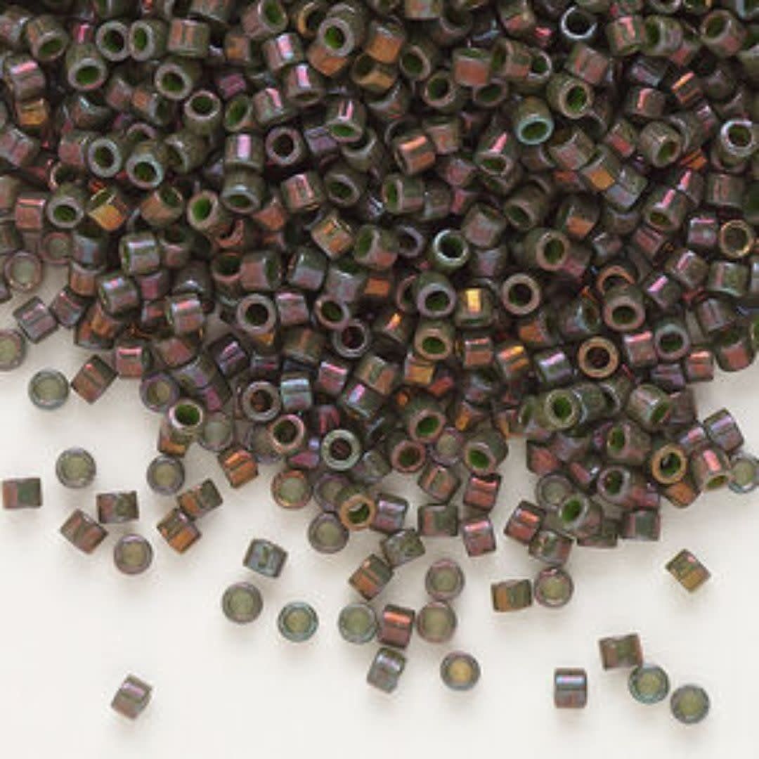 #11 Delica Seed Beads, Opaque Dark Olive Green Ab/Rainbow Luster, DB131-TB, Approx 1440 Beads, 1 two inch tube, 7.2 grams