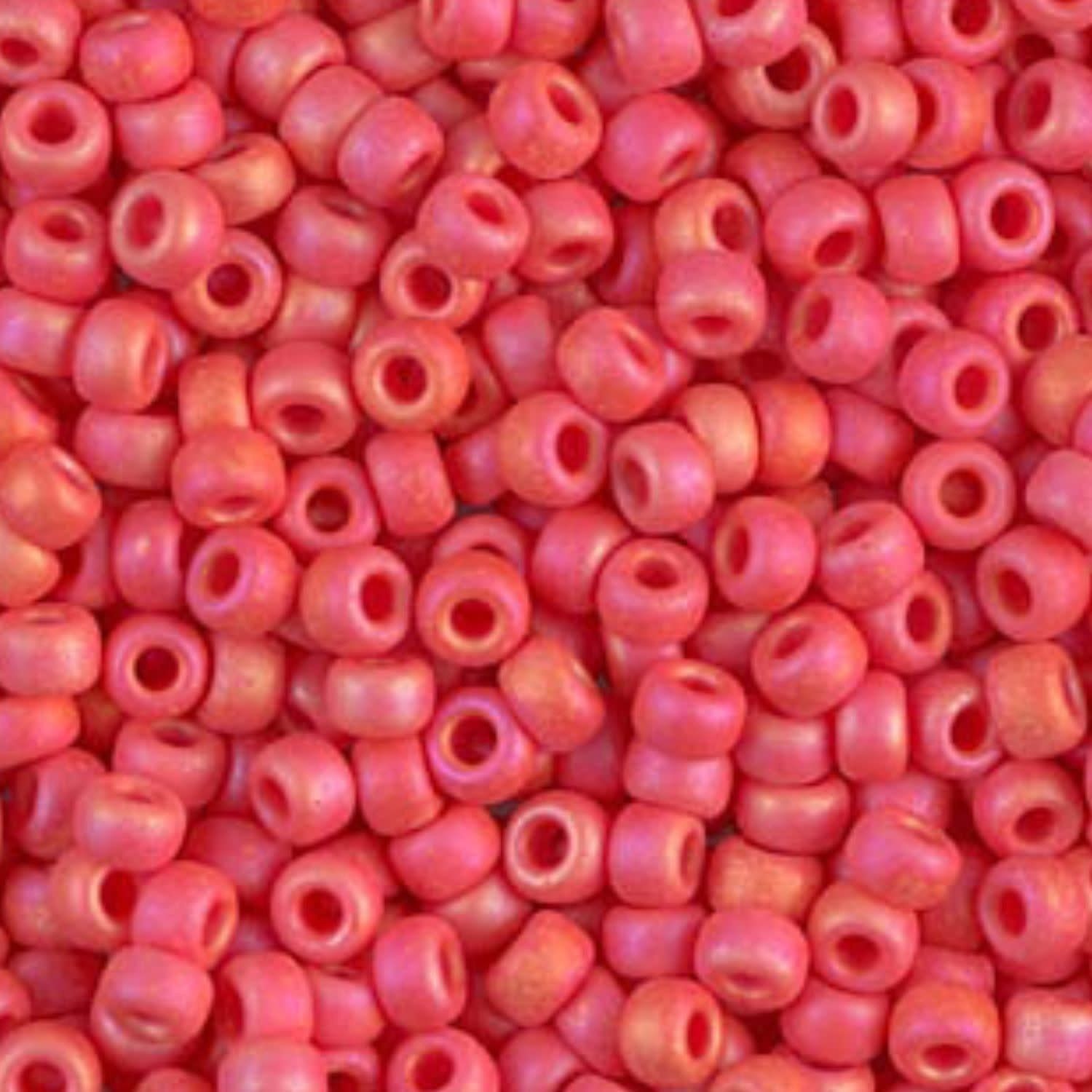 #8 Miyuki Seed Beads - Matte Opaque Vermillion Red Rainbow/AB, 8-9407FR-TB, Approx 858 Beads/22 Grams, 1 five inch tube