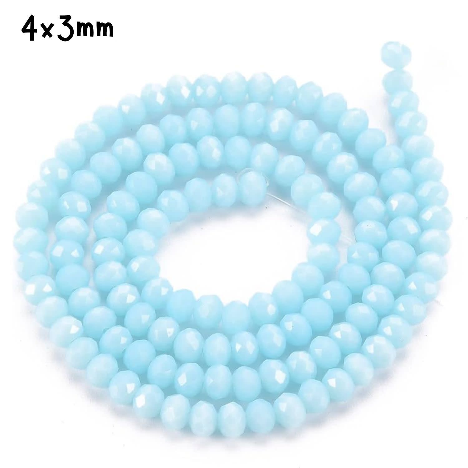 4x3mm Faceted Rondelles, Approx 148pcs, 18&quot; Strand, Opaque Light Cyan Blue, Hole 0.5mm, 21gms/0.74oz