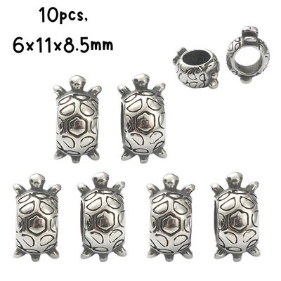 Stainless Steel Turtle Bead, 10pcs, 6x11x8.5mm, Hole 5mm, Metal Beads, 0.39oz