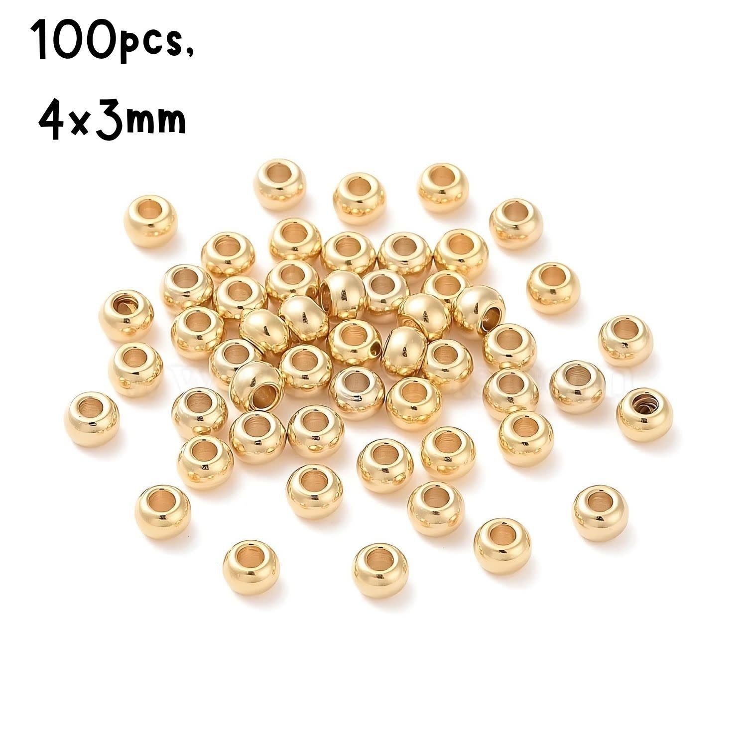 GP Stainless Steel Round Beads, 100pcs, 4x3mm, Hole 2mm, 25gms/0.88oz