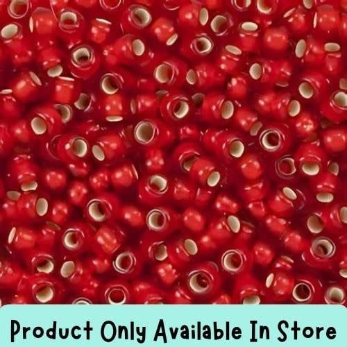 #8 Toho Seed Beads, Frosted Silver Lined Siam Red, 3x3mm, 19 Grams/0.67oz, in store only