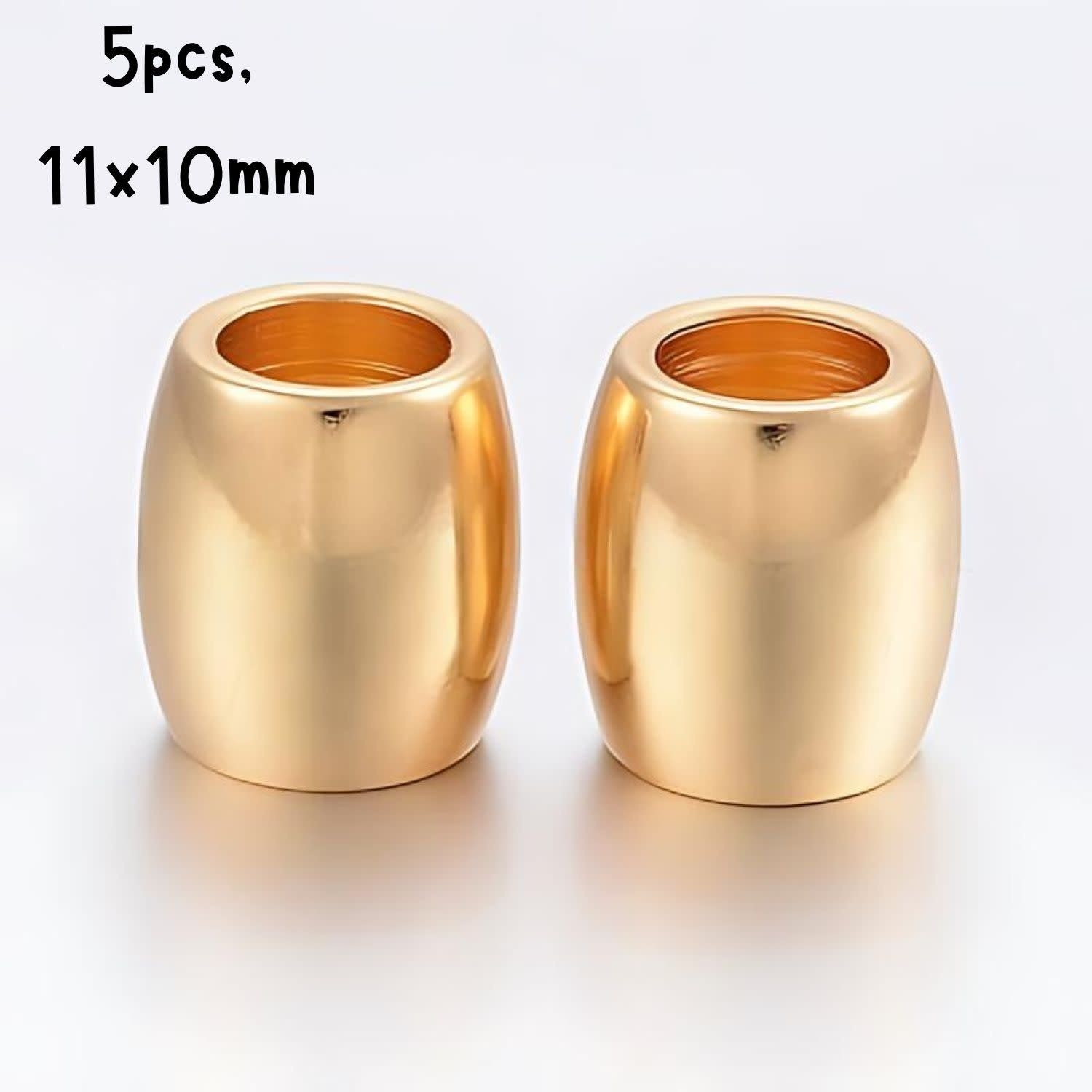 GP Stainless Steel Barrel Beads, 5pcs, 11x10mm, Hole 6mm, 19gms/0.67oz