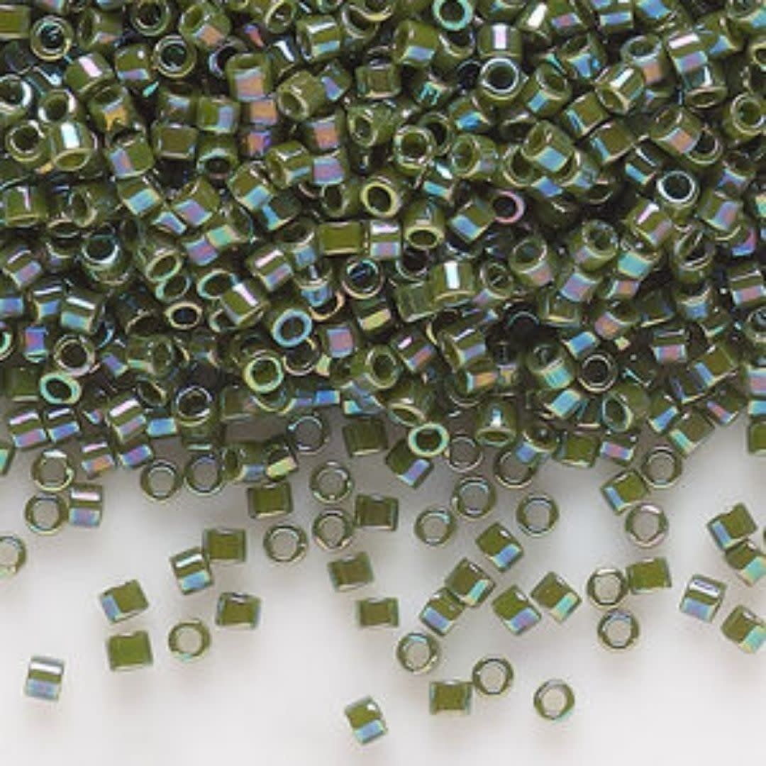 #11 Delica Seed Beads, Opaque Avocado Green Ab/Rainbow, DB1575-TB, Approx 1440 Beads, 1 two inch tube, 7.2 grams