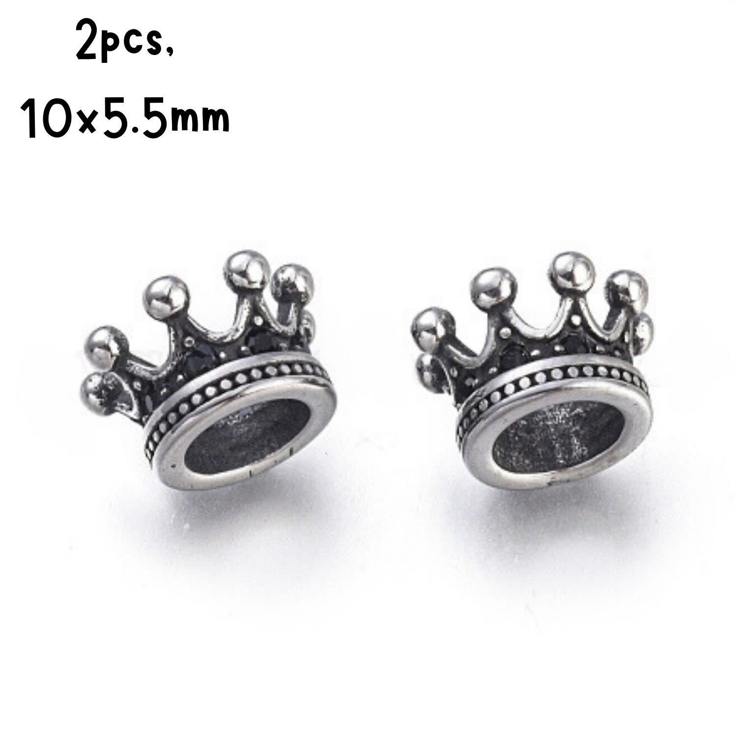 Stainless Steel Crowns, 2pcs, 10x5.5mm, Hole 5mm, 2gms/0.07oz