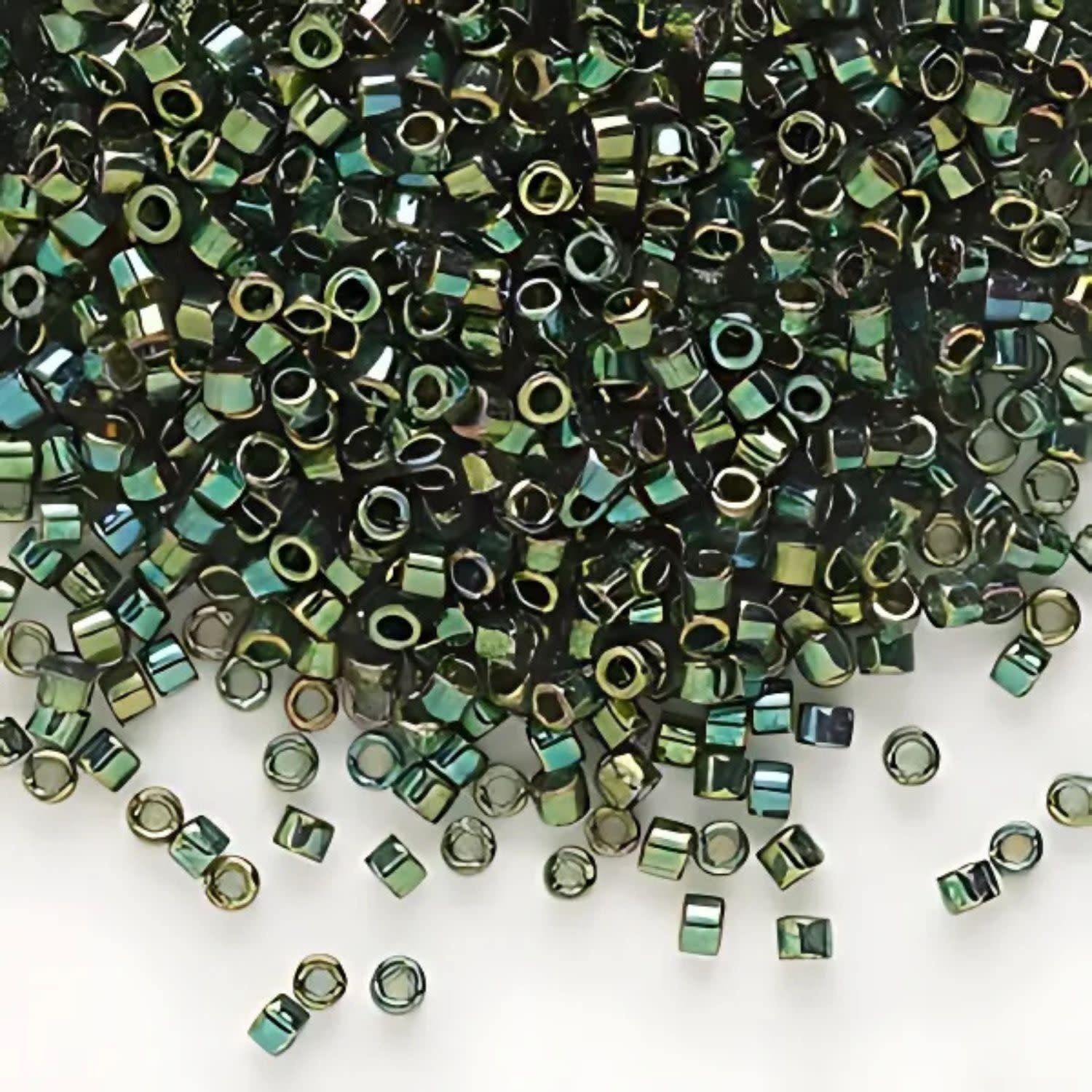 #11 Delica Seed Beads, Transparent Emerald Gold Green Ab/Rainbow Luster, DB125-TB, Approx 1440 Beads, 1 two inch tube, 7.2 grams