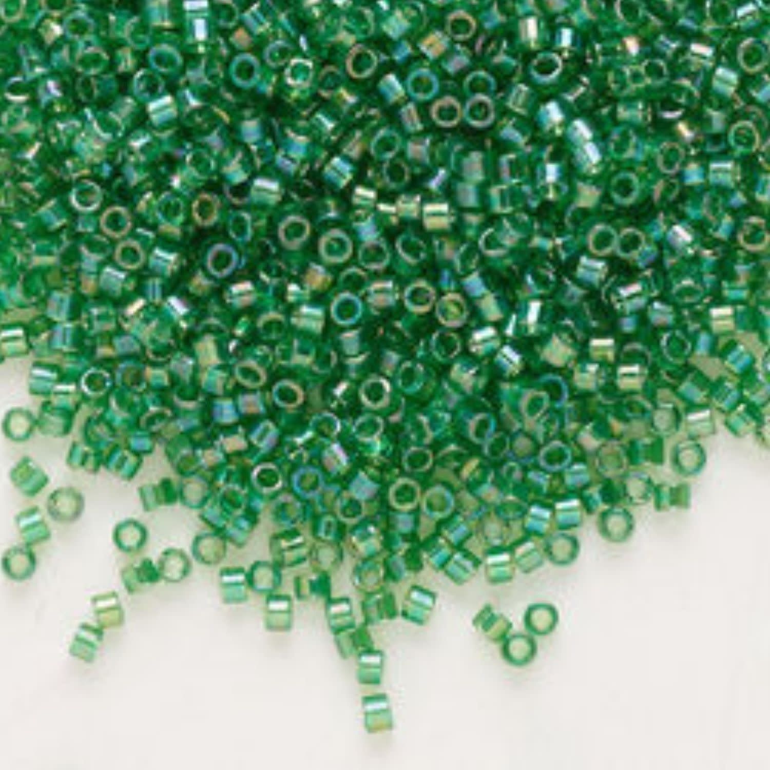 #11 Delica Seed Beads, Transparent Green Ab/Rainbow, DB152-TB, Approx 1440 Beads, 1 two inch tube, 7.2 grams