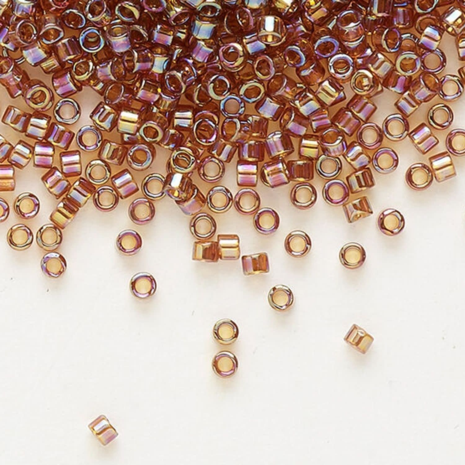 #11 Delica Seed Beads, Transparent Topaz Ab/Rainbow, DB170-TB, Approx 1440 Beads, 1 two inch tube, 7.2 grams